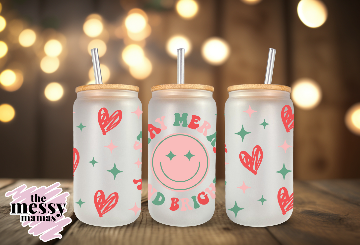 Stay Merry & Bright 16oz Frosted Glass Can