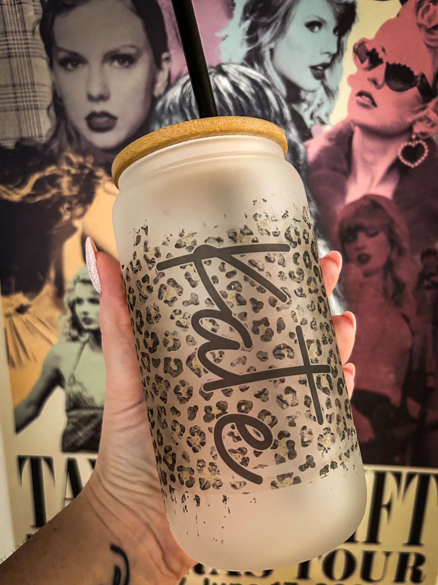 Personalized Leopard 16oz Frosted Glass Can