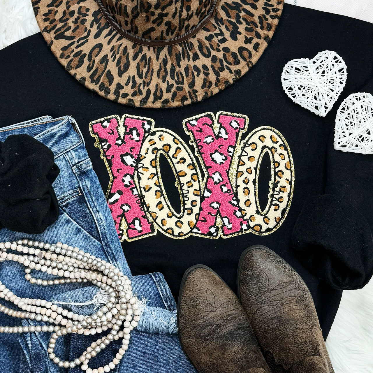 Leopard XOXO Chenille Patch Sweatshirt