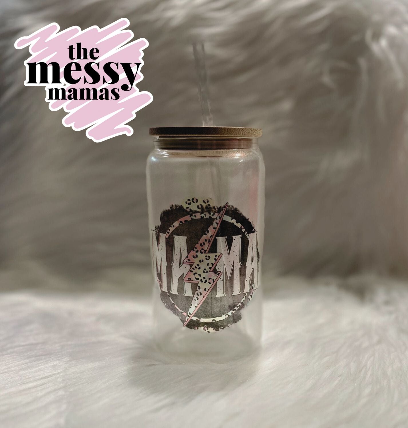 Mama Lightening Bolt 16oz Shimmer Glass Can