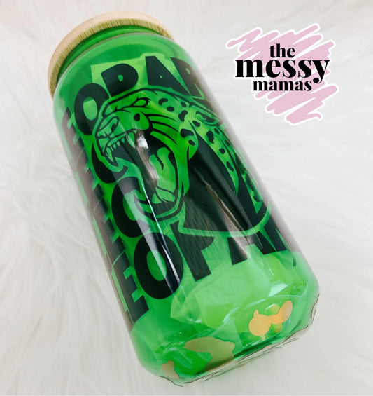 Leopards Green 16oz Glass Can