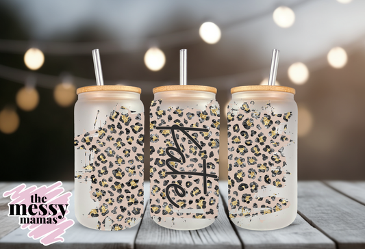 Personalized Leopard 16oz Frosted Glass Can