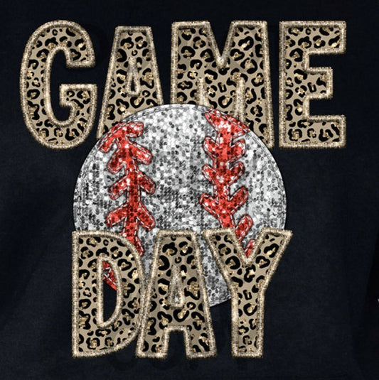 Leopard Baseball Game Day Faux Sequins Tee