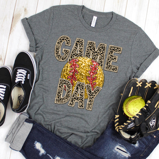 Leopard Softball Game Day Faux Sequins Tee
