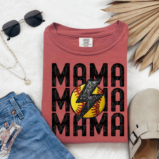 Mama Softball Stacked Faux Embroidery Tee