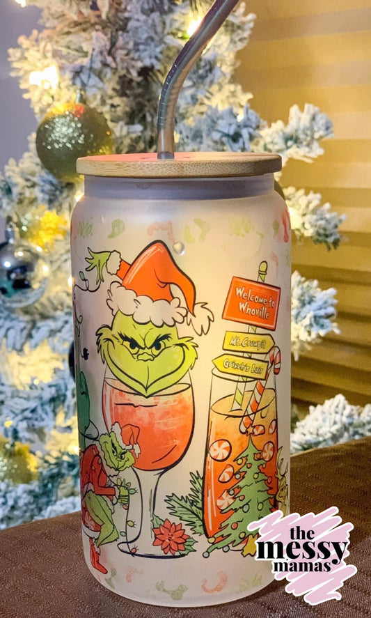 Grinchy 16oz Frosted Glass Can