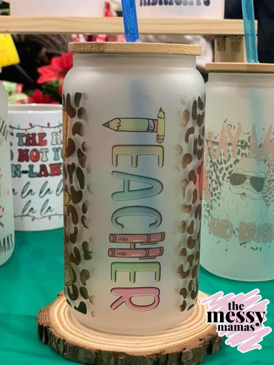 Teacher Leopard Lover 16oz Frosted Glass Can