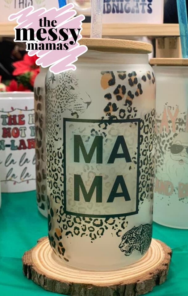 Mama Leopard Lover 16oz Frosted Glass Can