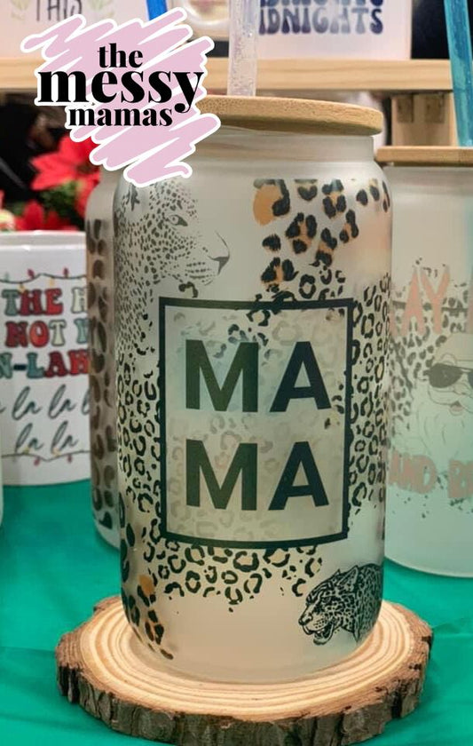 Mama Leopard Lover 16oz Frosted Glass Can