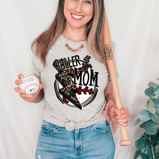 Baller Mom Leopard Baseball Tee